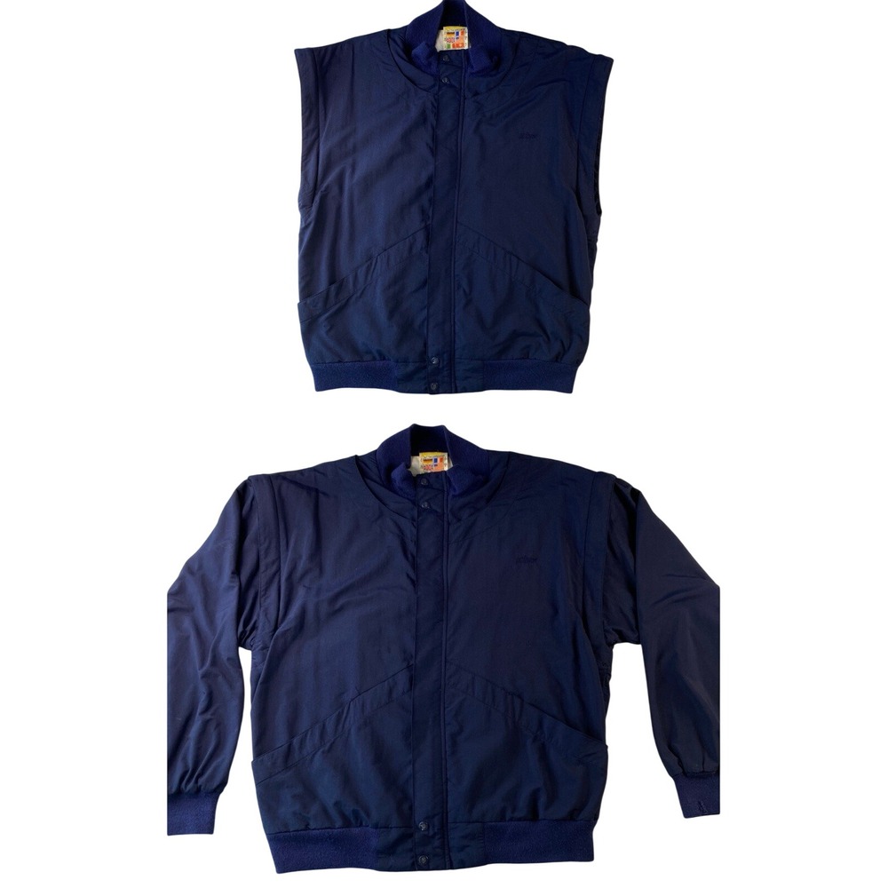 VTG Prince Tennis Jacket Convertible Vest Removable Sleeves Navy Blue MEDIUM